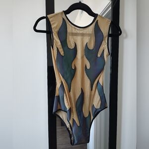 Flame Design Bodysuit Reflective Rave Dance Costume Cosplay One Piece Swimsuit